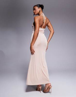 Asos Design Halter Neck With Bead Details Maxi Dress