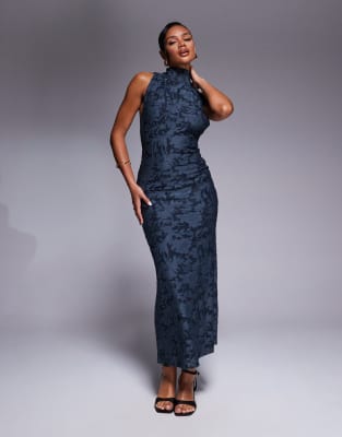 Asos Design Halter Neck With Open Back With Drape Detail Maxi Dress