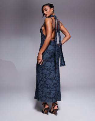 Asos Design Halter Neck With Open Back With Drape Detail Maxi Dress