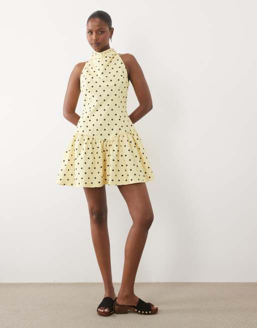 ASOS DESIGN halter neck with peplum detail mini dress in polka dot print, 2 of 4
