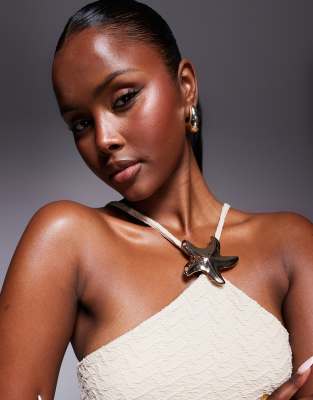 Asos Design Halter Neck With Star Trim Detailing And Drape Mini Dress