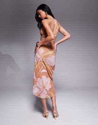 Asos Design Halter Neck With Wrap Skirt Midi Dress