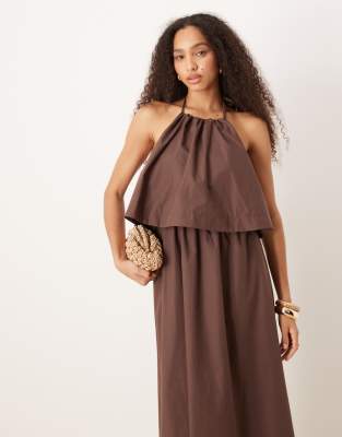 ASOS DESIGN HALTER OPEN BACK DOUBLE LAYERED MAXI DRESS 