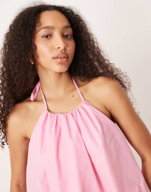 ASOS DESIGN halter open back double layered mini dress in pink