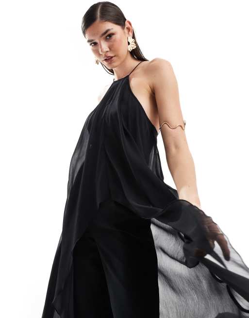 ASOS DESIGN halter overlay jumpsuit in black, 4 of 4