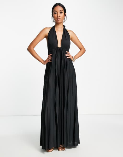 Black halter maxi clearance dress