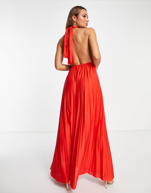 Asos red halter top neck dress