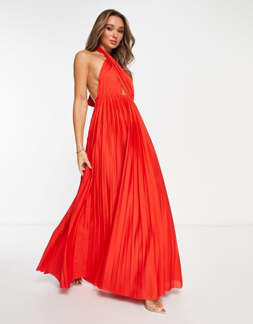 Pleated red hot sale maxi dress