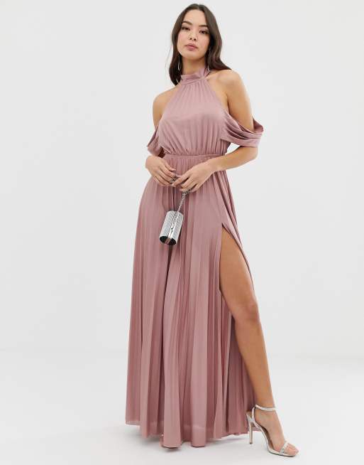 Asos design halter pleated bow back maxi on sale dress