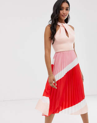 fernee colour block pleated dress