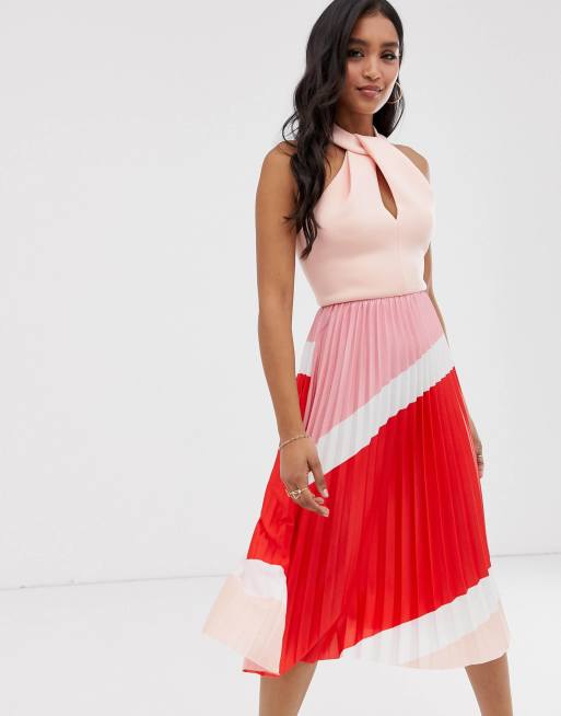 Pleated Color Block Dress