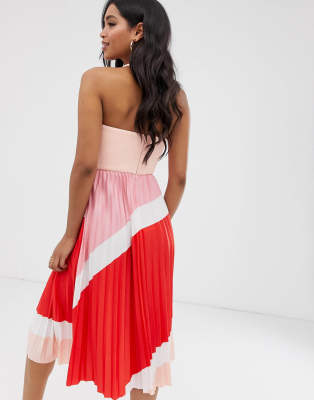 colorblock pleated midi dress