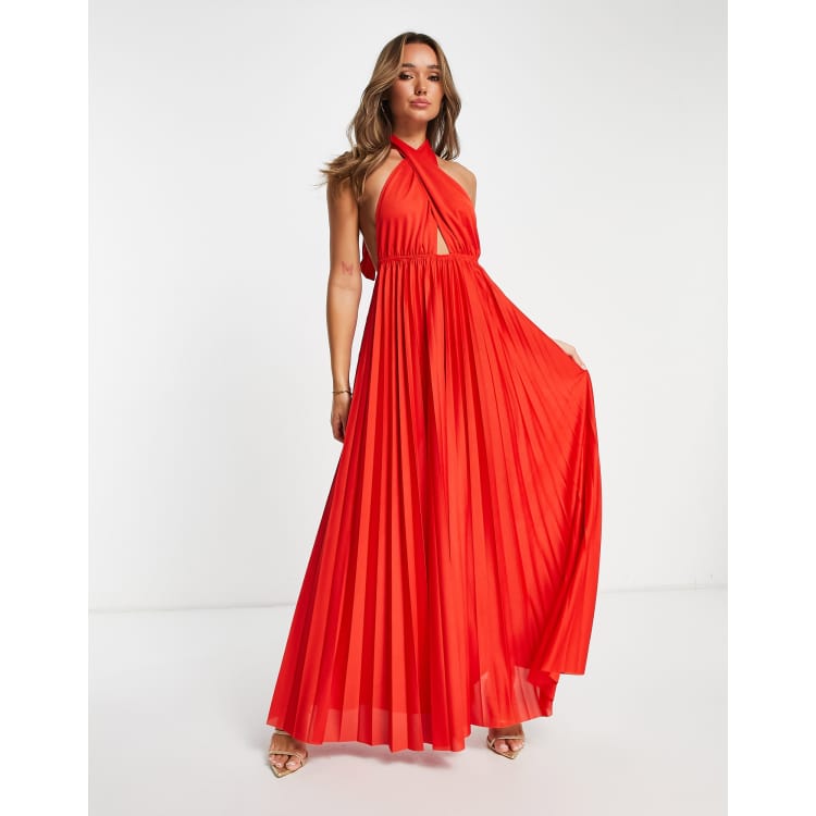 Asos design halter tie neck maxi dress hotsell in pleat