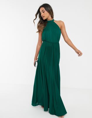 pleated green maxi dress