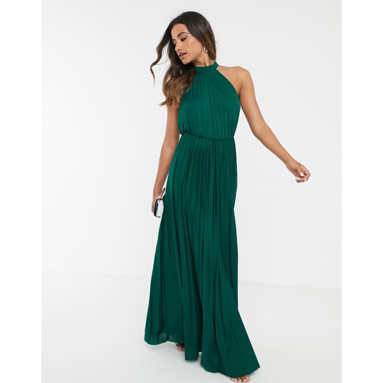 Asos design halter pleated waisted midi dress sale