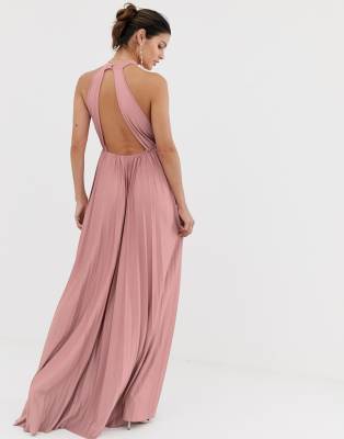 pleated halter maxi dress