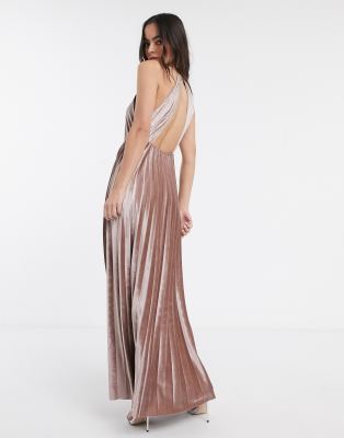 asos design halter pleated waisted maxi dress