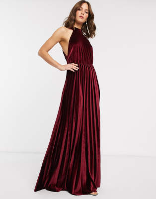 asos design halter pleated waisted maxi dress