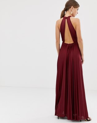 asos design high neck pleated maxi dress