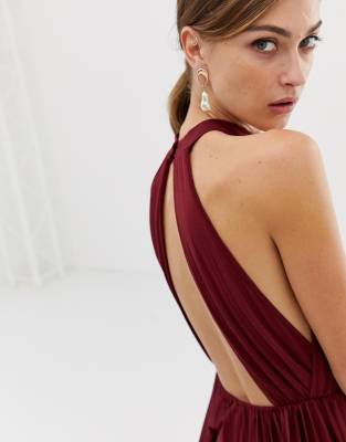asos design halter pleated bow back maxi dress