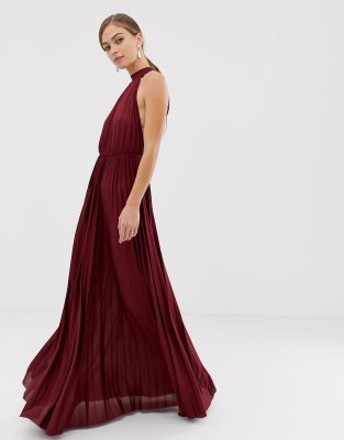asos design high neck pleated maxi dress