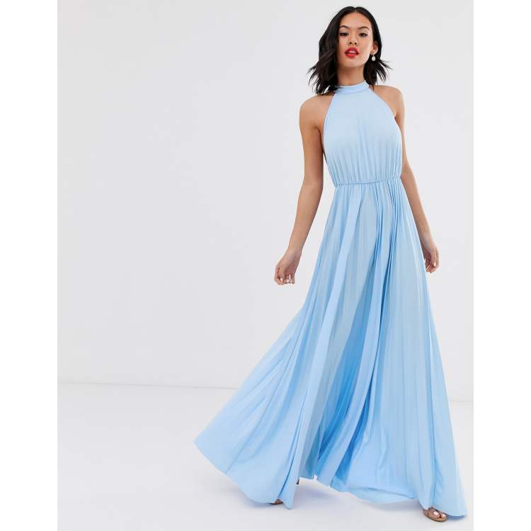 Asos design halter pleated shop bow back maxi dress