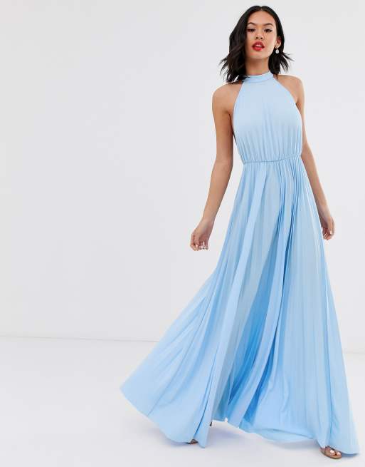 Asos Design Halter Pleated Waisted Maxi Dress Asos