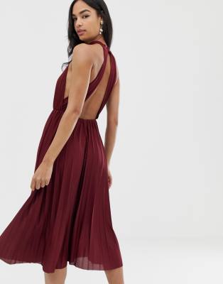 halter pleated midi dress