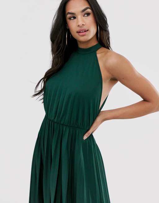 Asos design halter clearance pleated waisted midi dress