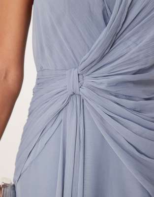Shop Asos Design Halter Plunge Midi Dress With Drape Detail In Blue