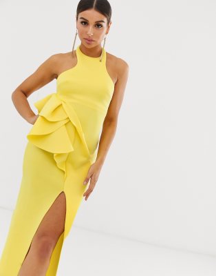 yellow halter neck maxi dress