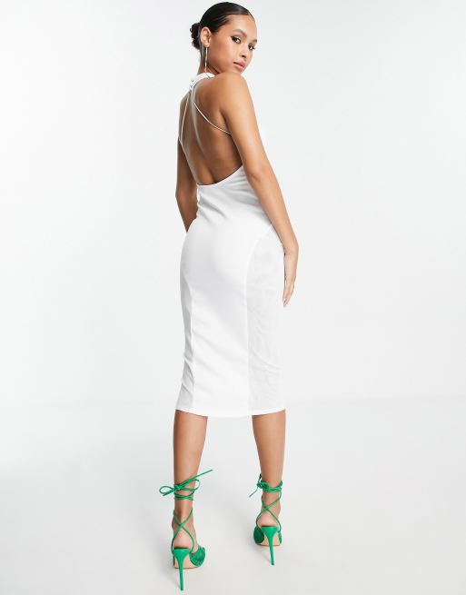 ASOS Halter Neck Full Midi Dress With Plunge in White