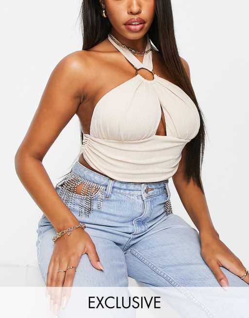 ASOS DESIGN halter neck crop top in white