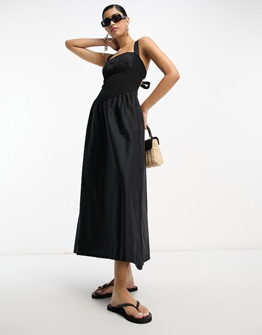 Elegant Ruched Strap Design Contrast O Neck Waist Skirt Dresses Elegant Ruched Strap Design Contrast O Neck Waist Skirt Dresses