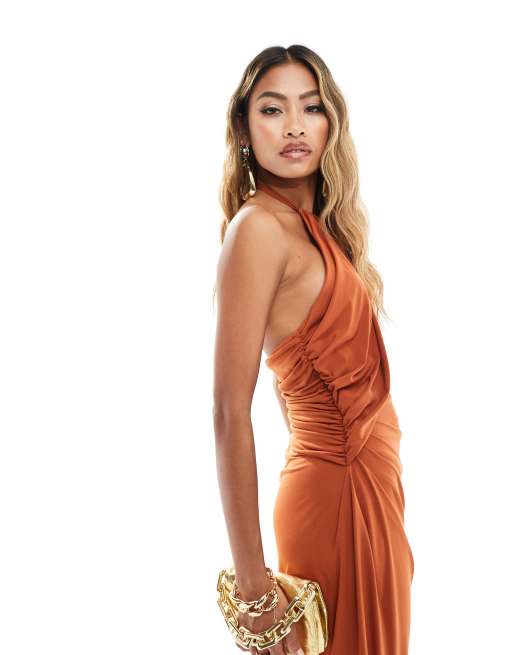 ASOS DESIGN contour cami ruched midi dress in rust