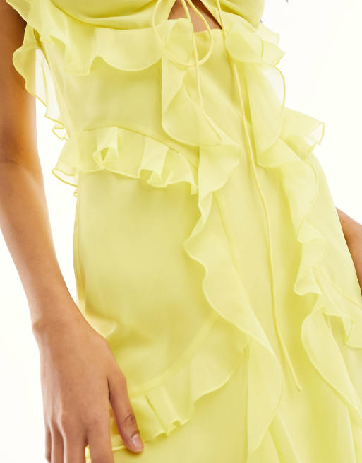 Asos yellow ruffle dress online