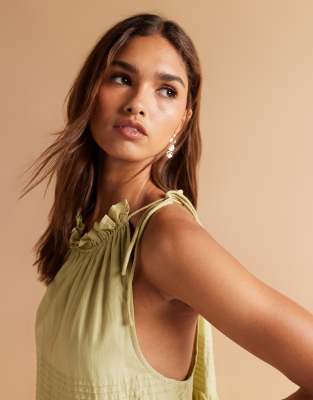 Asos Design Halter Ruffle Mini Dress With Pintucks