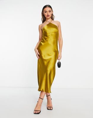 satin midi slit dress