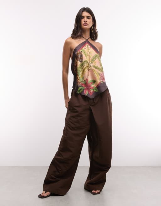 ASOS DESIGN halter scarf top halter in jungle print, 3 of 4