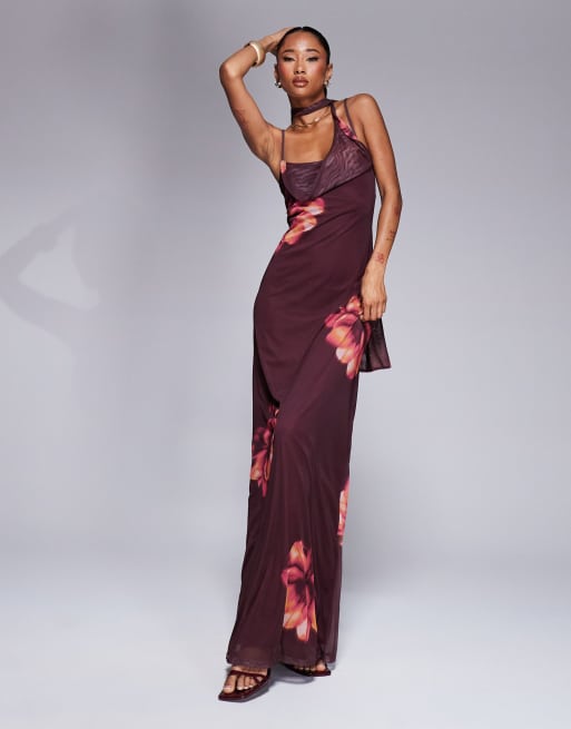 ASOS DESIGN halter shoulder maxi dress in pink floral print ASOS