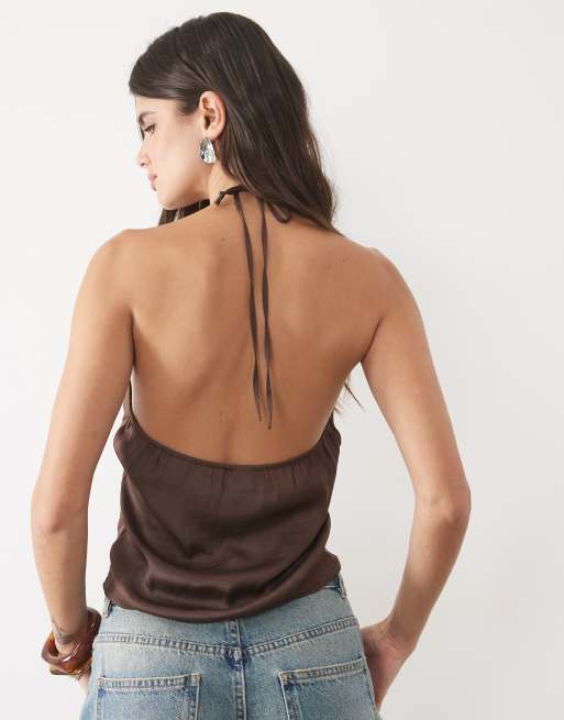ASOS DESIGN halter sjaaltop in chocoladebruin, 4 van 4