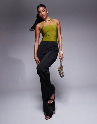 Asos Design Halter Strap Bandage Top In Green
