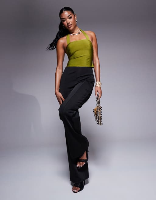 ASOS DESIGN halter strap bandage top in olive