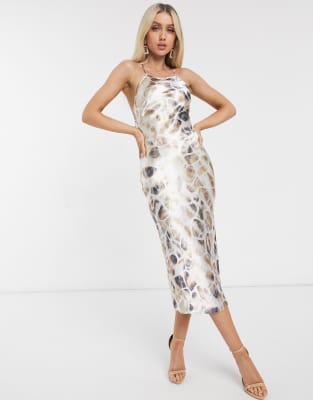 strappy satin midi dress