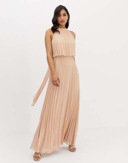 Asos Design Halter Tie Neck Maxi Dress In Pleat Asos 8303