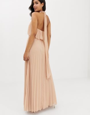 pleated halter neck maxi dress