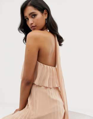 asos design halter tie neck midi dress in pleat