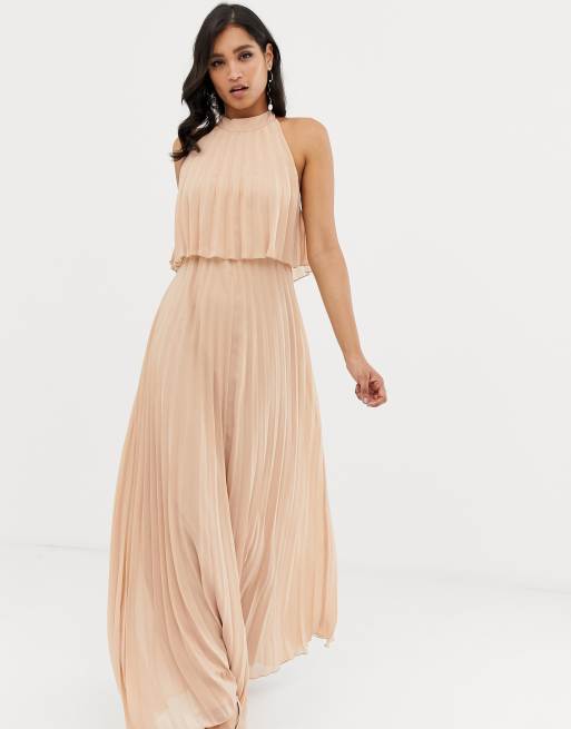 Asos design halter pleated waisted midi dress hotsell