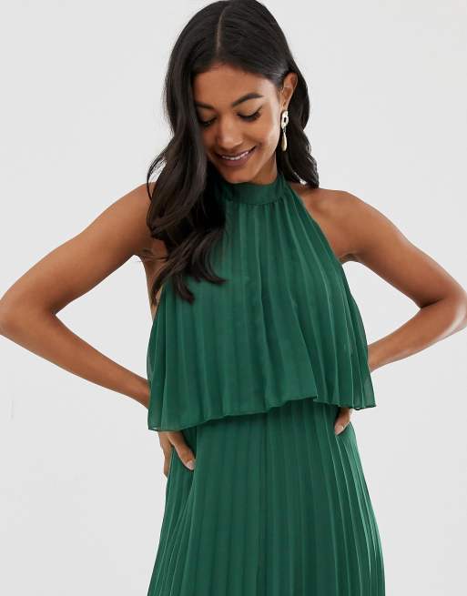 Asos design halter tie store neck maxi dress in pleat