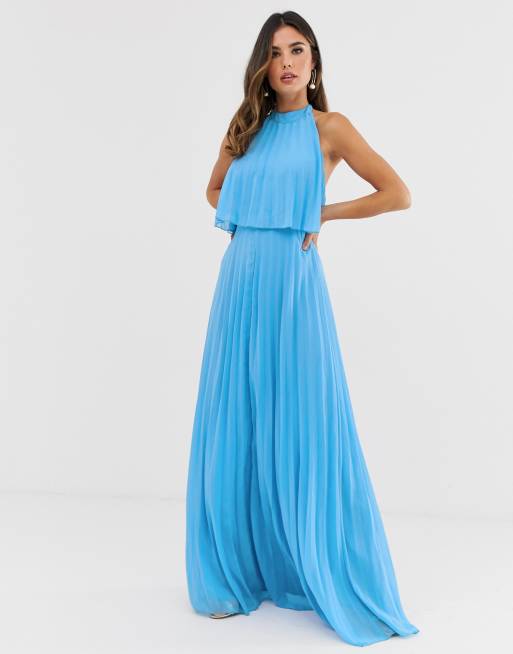 Asos Design Halter Tie Neck Maxi Dress In Pleat Asos